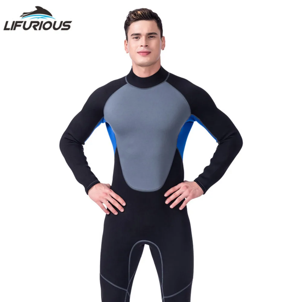 

LIFURIOUS Neoprene diving equipment diving wetsuits for men and sail wetsuits full body patchwork wetsuit Black+blue+gray Newest