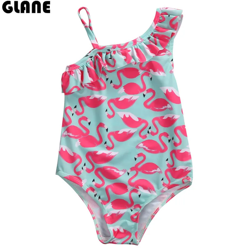 

Baby Girl Swimwear 2017 New Cartoon Printed Kids Summer One Piece Swimming Suits Parrot Swan Flamingos Children Swimsuits