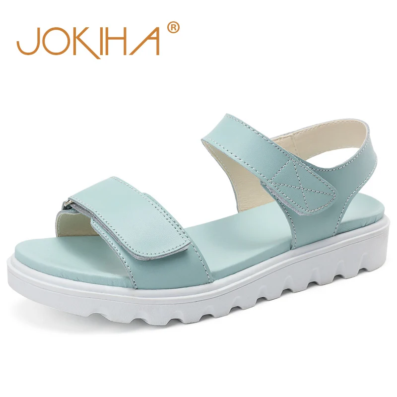 

2019 Summer New Women's Sandals Genuine Leather Simple Leisure Shoes Woman Flat Platform Peep Toe Gladiator Sandals For Student