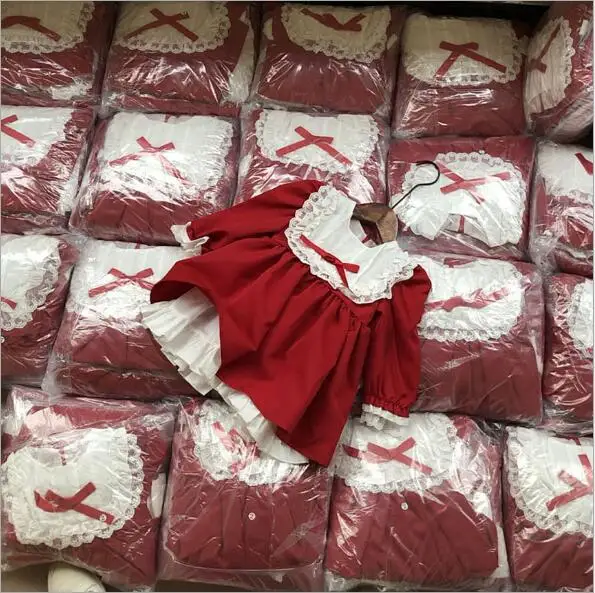 Осеннее платье для маленьких девочек; белое кружевное платье с длинными рукавами и воротником «Питер Пэн»; винтажное испанское детское платье; детская одежда; Бутики