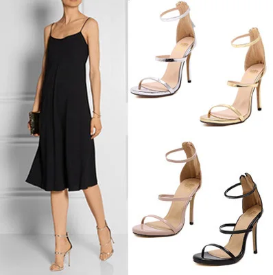 

XingDeng Women Summer Cross Strap High Heels Sandals Shoes Ladies Party Sexy Zip Dress Shoes Big Size 40-43