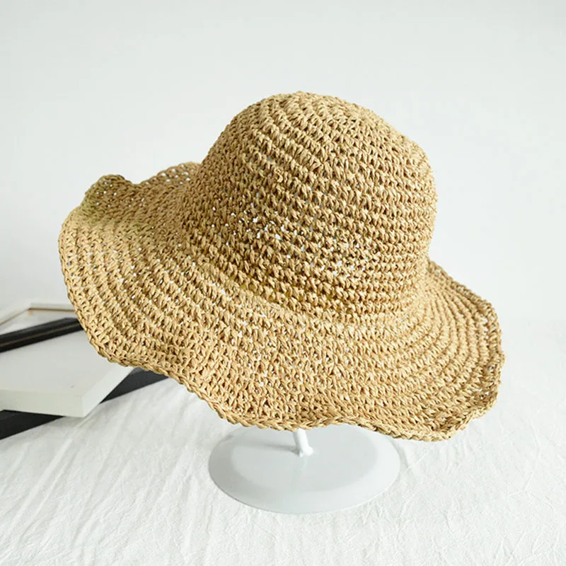 Летние шляпы для женщин ручной работы плетеная Дамская соломенная складная шляпа Панама пляжная шляпа с широкими полями Кепка с козырьком от солнца Chapeu Feminino