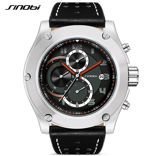 SINOBI Chronograph Мужские Спортивный Инвентарь Наручные Часы Дата Водонепроницаемый Мужчин Женеве Кварцевые Часы Военная Relogio Masculino Качалки