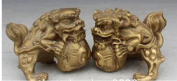 

YM 308 Chinese Folk Foo Fu Dog Guardion Lion Play Ball Statue Sculpture Pair