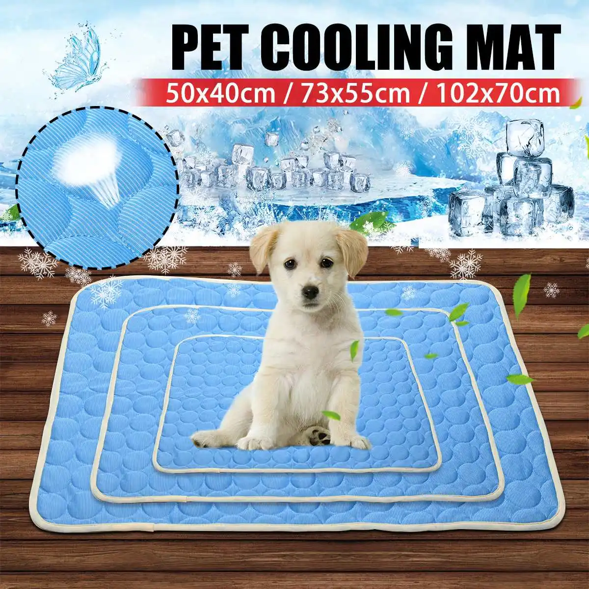 

Pet Pad Summer Cooling Mat Cat Beds Mats Blue Pet Ice Pad Cool Cold Silk Moisture-Proof Cooler Mattress Cushion Puppy Sleeping