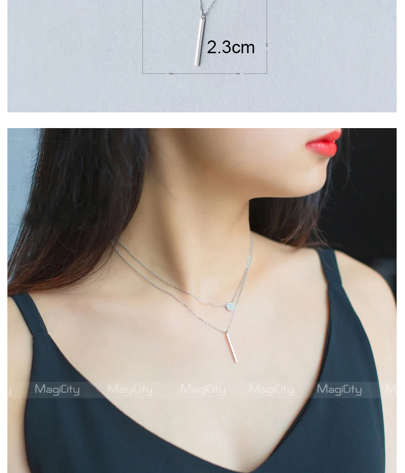 New 2018 Women's Fashion 100% 925 Real Sterling Silver Minimalist Jewelry Sex 2 Layers Pendant Chokers Necklace Gift Girl Lady (6)