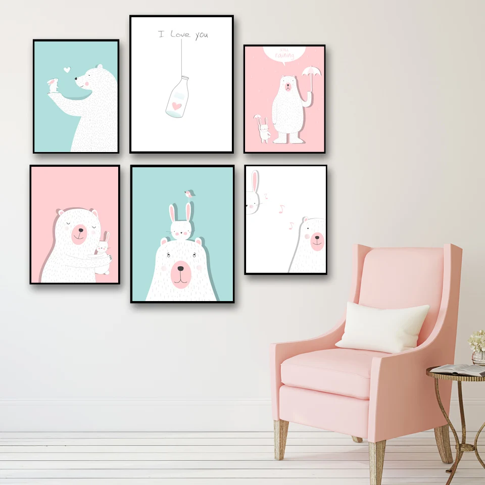 Online Shop FOOCAME Kartun Hewan Beruang Kutub Anak Kamar Art Kanvas