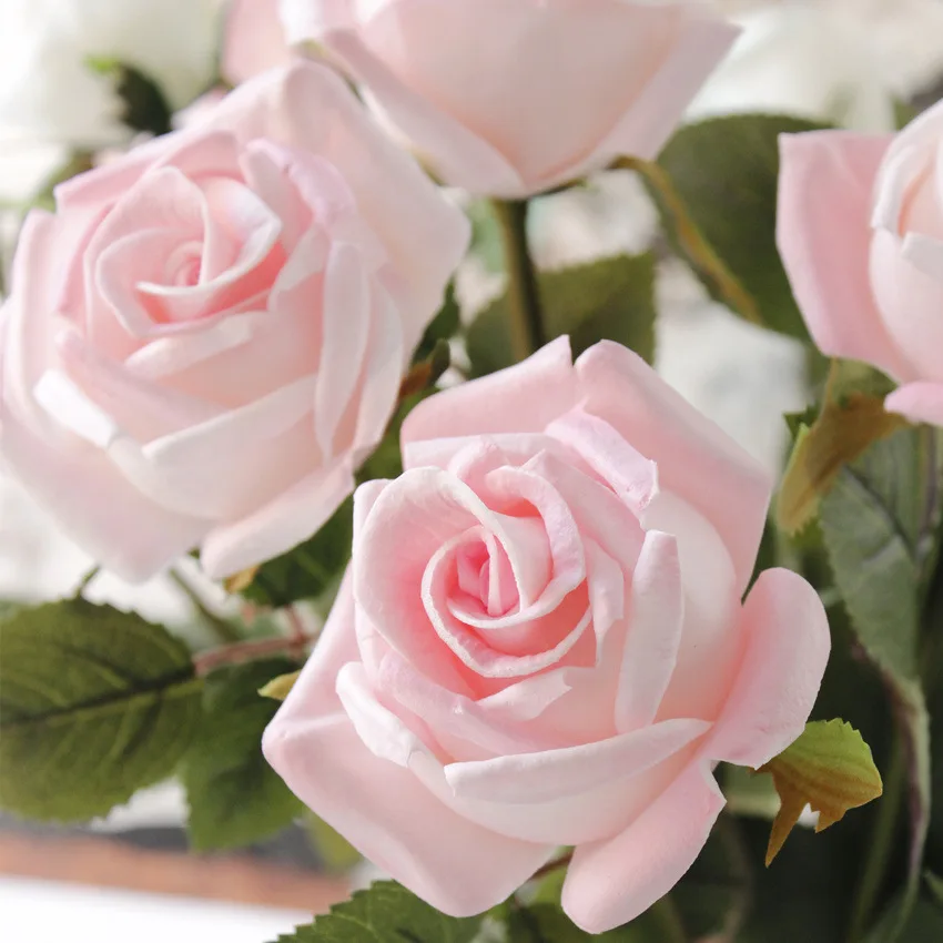 1 шт. розы Искусственные цветы Свадебные цветы букет невесты ПУ реального прикосновения Роза Букеты Свадебные дома вечерние цветы белый розовый
