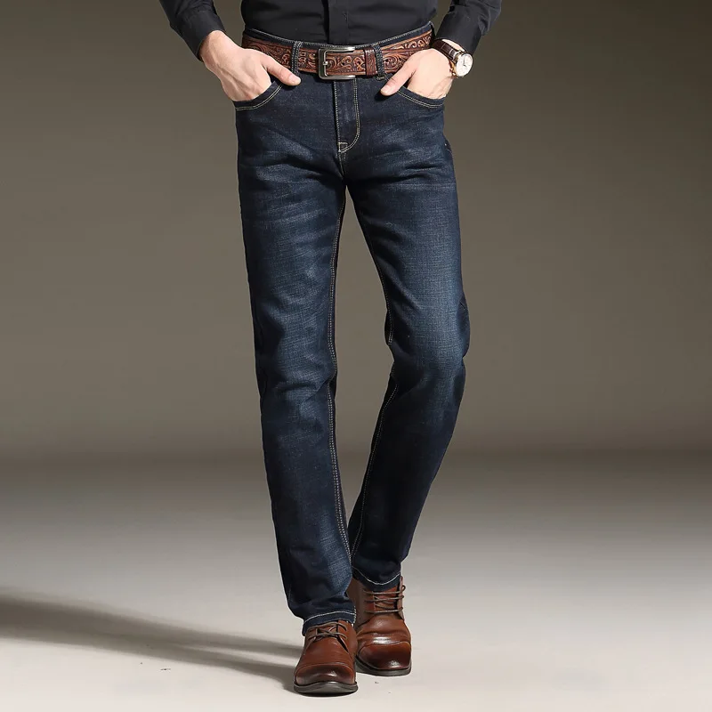 

Fashion new business man high elastic casual straight denim pants stylish bleached mid waist slim fit full length jeans for men