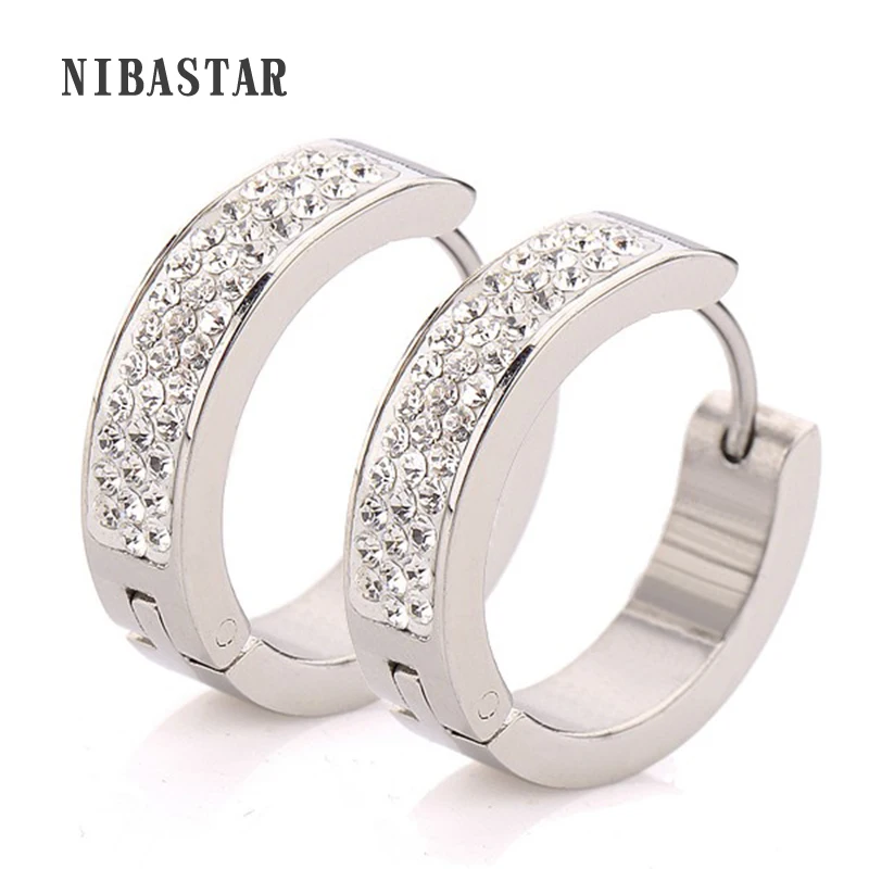 

Hot Selling Stainless Steel Small Earring New Fashion Circle Clear/Green/Red/Blue Crystal Earrings For Women Wholesale