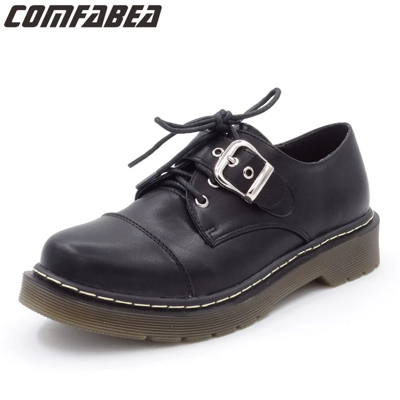 Spring 2019 New Women Oxfords Shoos Casual Lace Black Shoes Platform