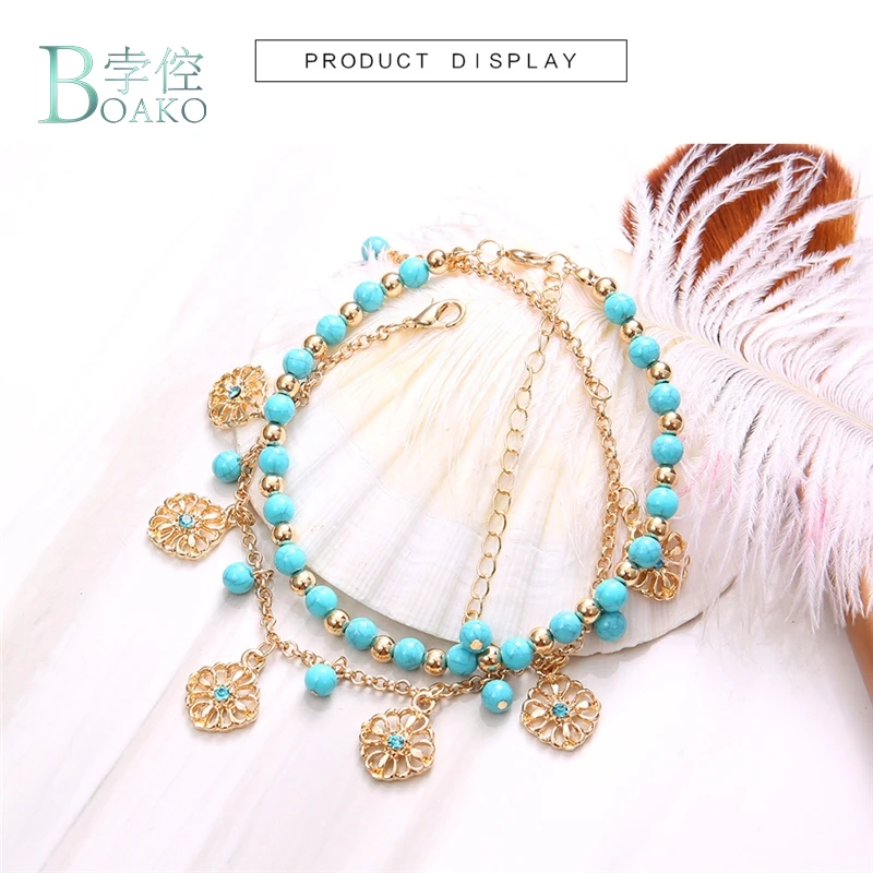 BOAKO Beads Stone Anklets for Women Foot Bracelet Ankle Female Rope Bohemian Pendant Jewelry Fot Leg B4 | Украшения и аксессуары