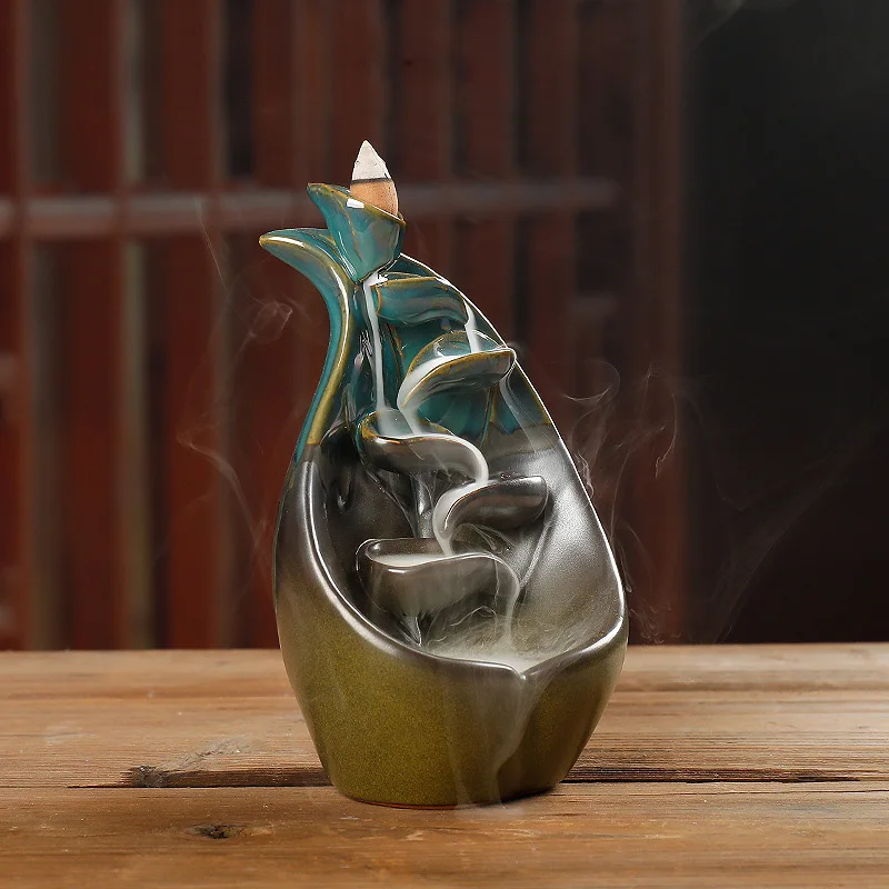 

Blue Rose Back Flow Incense Burner Fantasies Waterfall Incense Cone Sticks Holder Home Decor Porcelain Aroma Stove