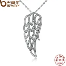Bamoer nueva llegada 925 sterling silver angel ala, Clear CZ Collares y Colgantes Para Las Mujeres Joyería Fina Collares PSN006