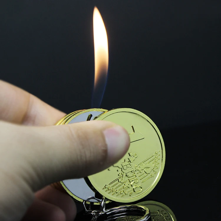Модная креативная мини-монета в форме Бутана пламени газовая Зажигалка металлическая зажигалка Ключ Пряжка подарок