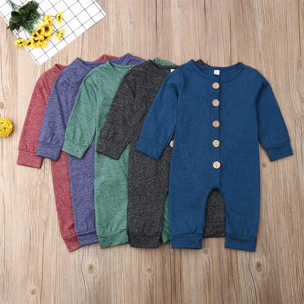 Baby Romper Autumn Newborn Kids Baby Girls Boy Overall Solid Romper Outfits Jumpsuit Size 0-24M