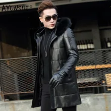AYUNSUE мужская куртка из натуральной кожи, зимняя куртка на утином пуху, мужская длинная куртка с меховым воротником и капюшоном, мужская куртка Y2001 YY300