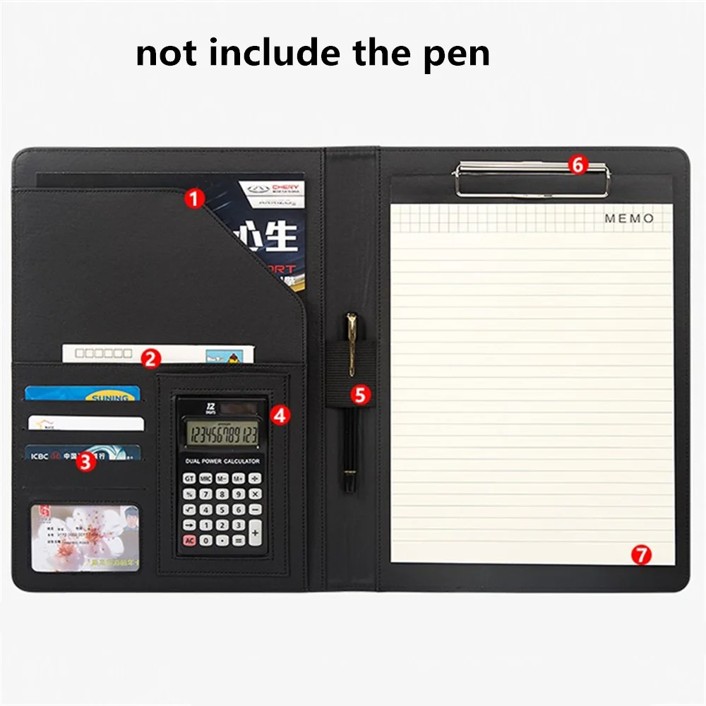 New High Quality Leather Portfolio A4 Documents Folder Cases Manager Bag Business Floder with 12-Bit Calculator