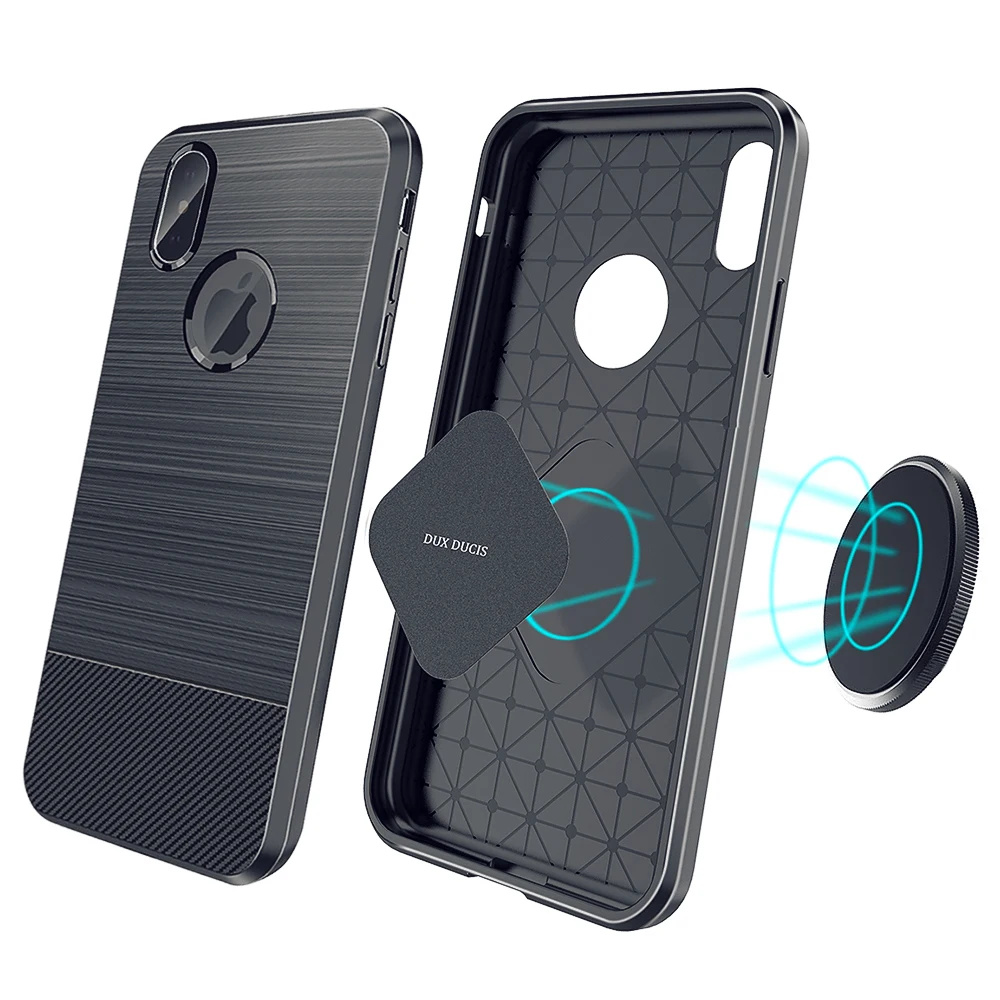 

Case for Apple iPhone X 8 7 6s 6 Plus Soft Carbon Fiber Brushed Cover TPU Bumper Magnetic Holder Protection Mobile Phone Bag