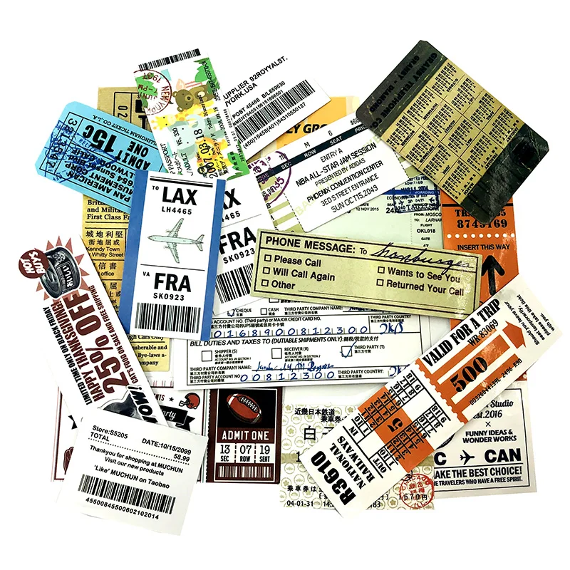 25Pcs Vintage Invoice Ticket Check Model Stickers For Luggage Skateboard Guitar Computer Motorcycle Travel Graffiti Luggage