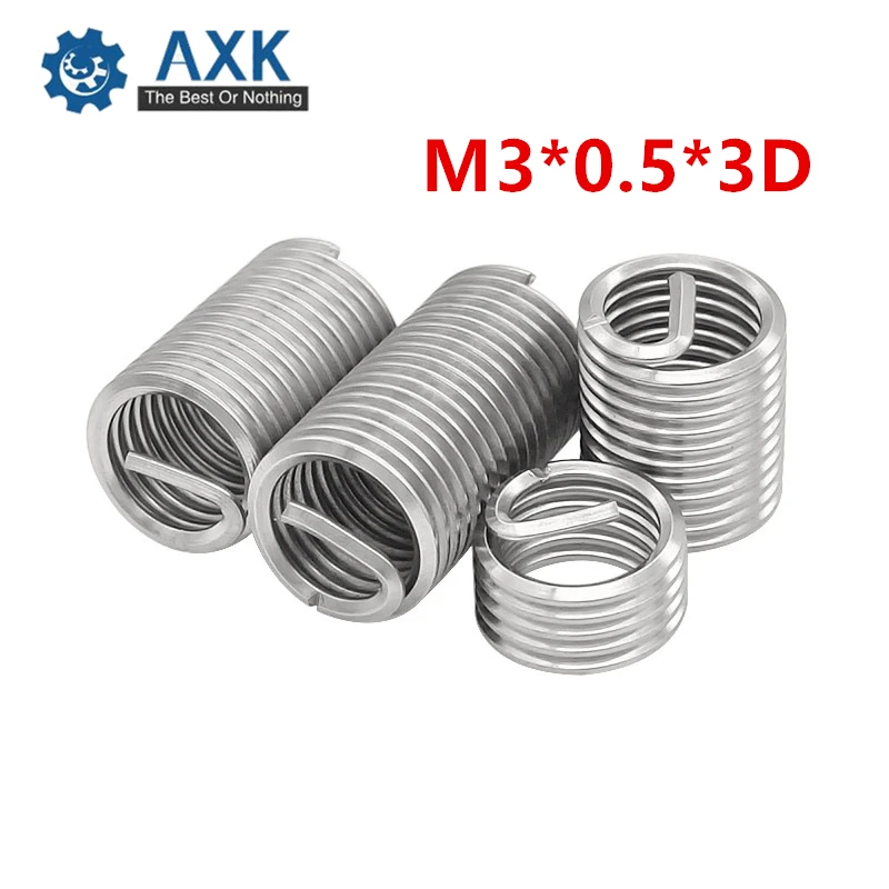 

100pcs M3*0.5*3D Wire Thread Insert Stainless Steel 304 Wire Screw Sleeve, M3 Screw Bushing Helicoil Wire Thread Repair Inserts