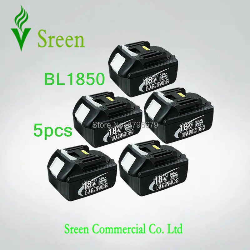 

5pcs New 5000mAh Power Tool Battery Replacement for Makita 18V BL1830 BL1840 BL1850 Rechargeable Li-ion Battery 194205-3 LXT400