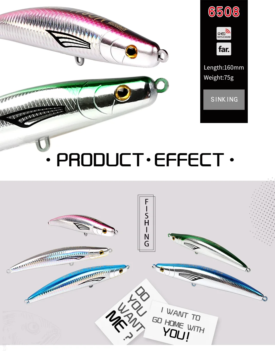 Kingdom Fishing Lures 160mm 75g 1pc Large Sea Fishing Lure Sinking Pencil Hard Baits Suitable For L arge Fish on Boat fishing Model 6508 (1)