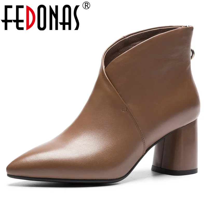 

FEDONAS Fashion Brand Women Genuine Leather Ankle Boots High Heels Zipper Elegant Office Pumps Retro Ladies Shoes Woman Boots