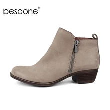 BESCONE Stylish Round Toe Solid Women Ankle Boots Casual Zip Square Heel Shoes Basic Handmade 3.5 cm Med Heel Ladies Boots BY33 цена BESCONE Stylish Round Toe Solid Women Ankle Boots Casual Zip Square Heel Shoes Basic Handmade 3.5 cm Med Heel Ladies Boots BY33 цены онлайн