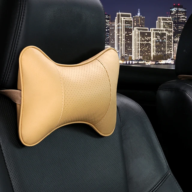 Car Neck Pillows Both Side Pu Leather 1pcs Pack Headrest For Head Pain Relief Filled Fiber