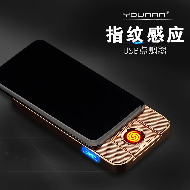 USB Электронная зажигалка металлический выдвижной Шелковый отпечаток пальца