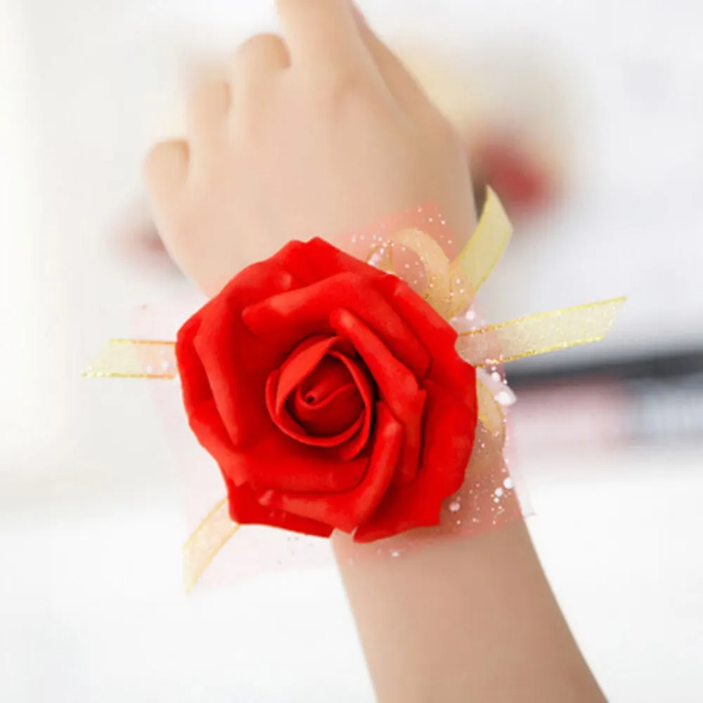 

4 Colors Bridesmaid Silk Rose corsages Hand Flower Artificial Flowers For Wedding Decoration 1 PCS Wedding Wrist Flowers