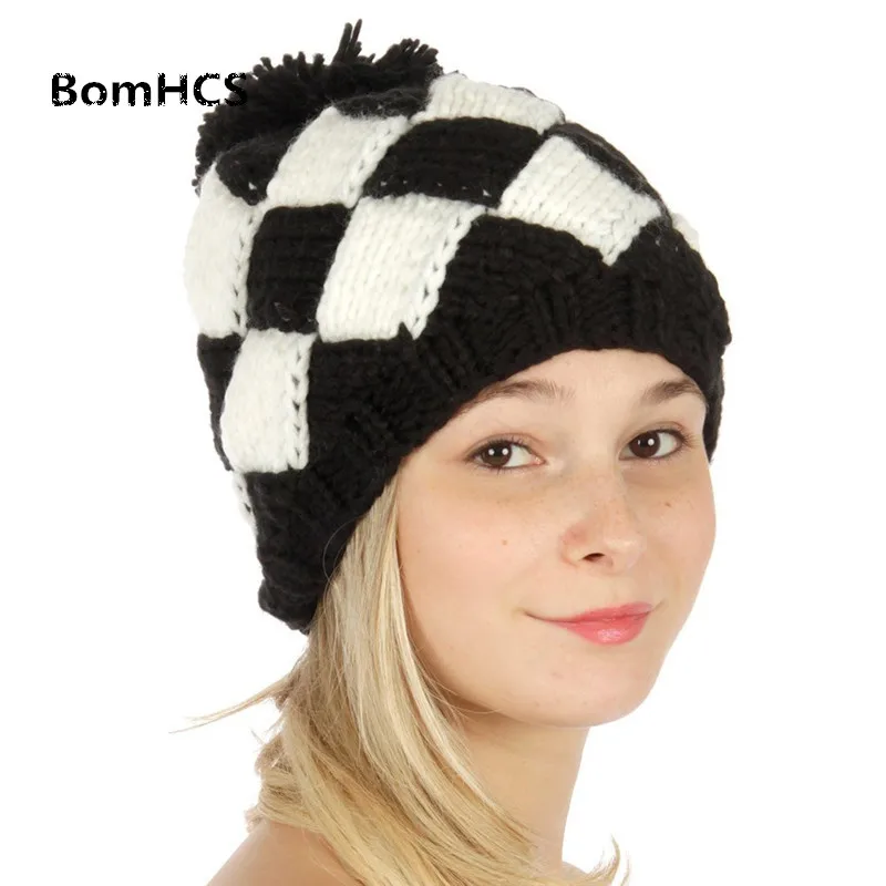 

BomHCS Autumn Winter Warm Women's Handmade Knit Hat Selection Pom Pom Basic Beanie