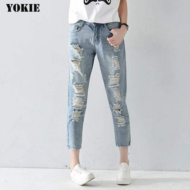 Plus size 25-32 Hole ripped jeans women harem pants loose ankle-length pants Boyfriends For woman Ladies skinny jeans Plus size 25-32 Hole ripped jeans women harem pants loose ankle-length pants Boyfriends For woman Ladies skinny jeans