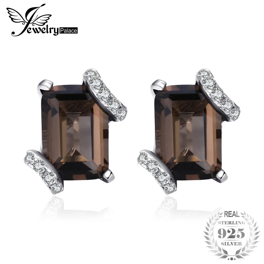 

Jewelrypalace Graceful 1.6ct Genuine Smoky Quartz Cluster Setting Earring 925 Sterling Silver Stud Earrings Gifts For Mother