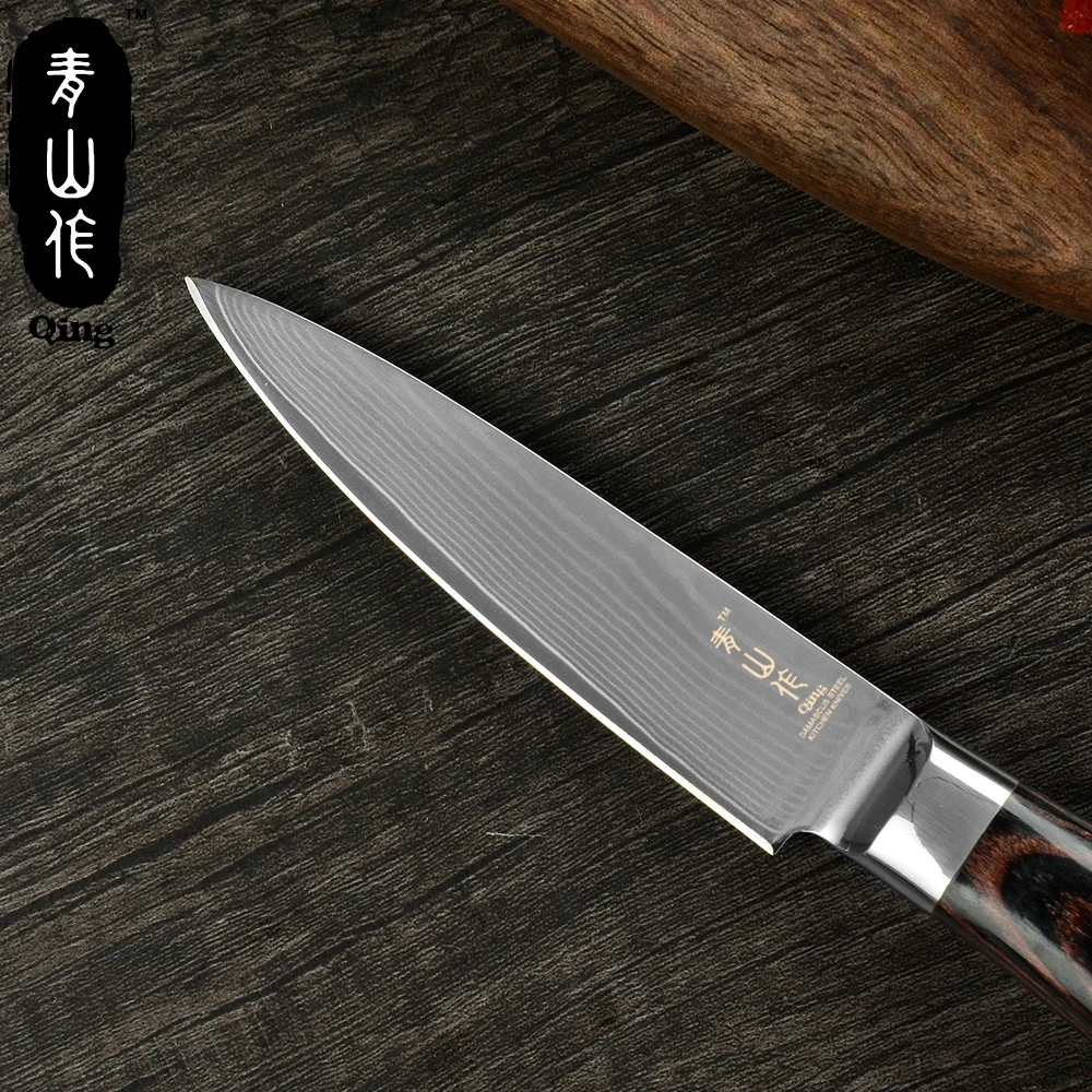 Qing кухонный нож 3,5 дюймов Дамасская сталь для очистки овощей Kinfe VG10 дамасский Фруктовый нож Нескользящая изогнутая ручка инструменты для приготовления пищи аксессуары