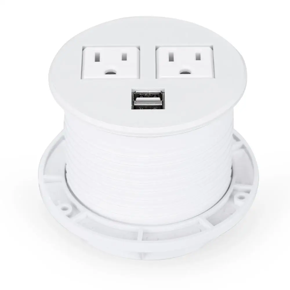 

Desktop Power Grommet Hub 2 Power Socket & Dual USB Ports for Office Desk Grommet Outlet Table Recessed Power Outlet Durable Pla