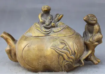 

17CM Chinese Bronze Zodiac Year Animal Monkey Monkeys Peach Wine Pot Flagon