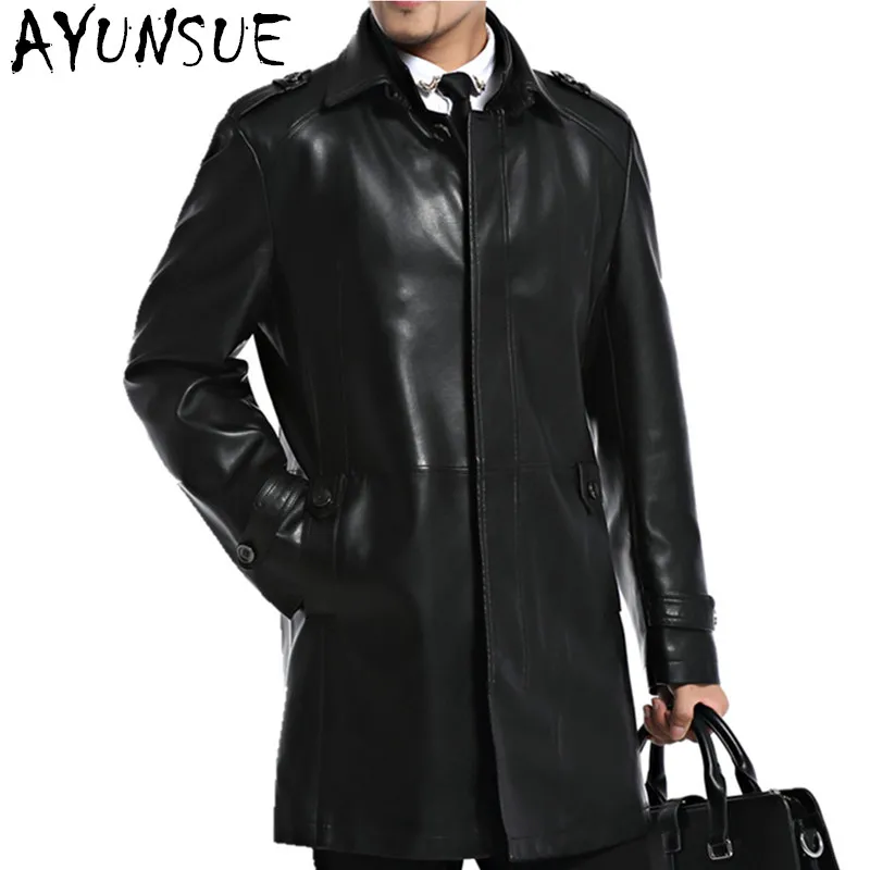 

2019 Autumn Men's Leather Jacket Casual Long PU Leaher Jacket Business Single Breasted Jaqueta Couro Masculino Plus Size HJ513