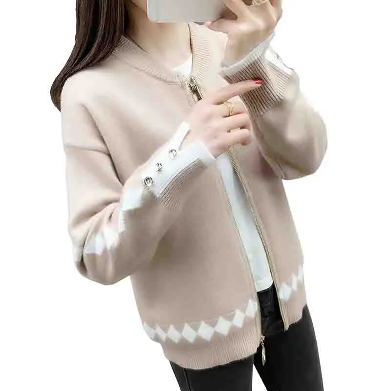 

Women Cardigans 2020 Autumn New Knitted Cardigan fashion Patchwork Long Sleeve Casual knit Sweater Coat Plus Size Cardigan