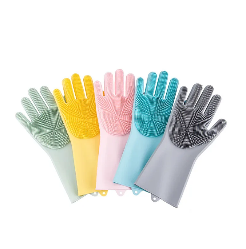 1 Pair Magic Silicone Dishwashing Scrubber Dish Washing Sponge Gloves Guantes Lavar Platos Kitchen Accessories Cleaning