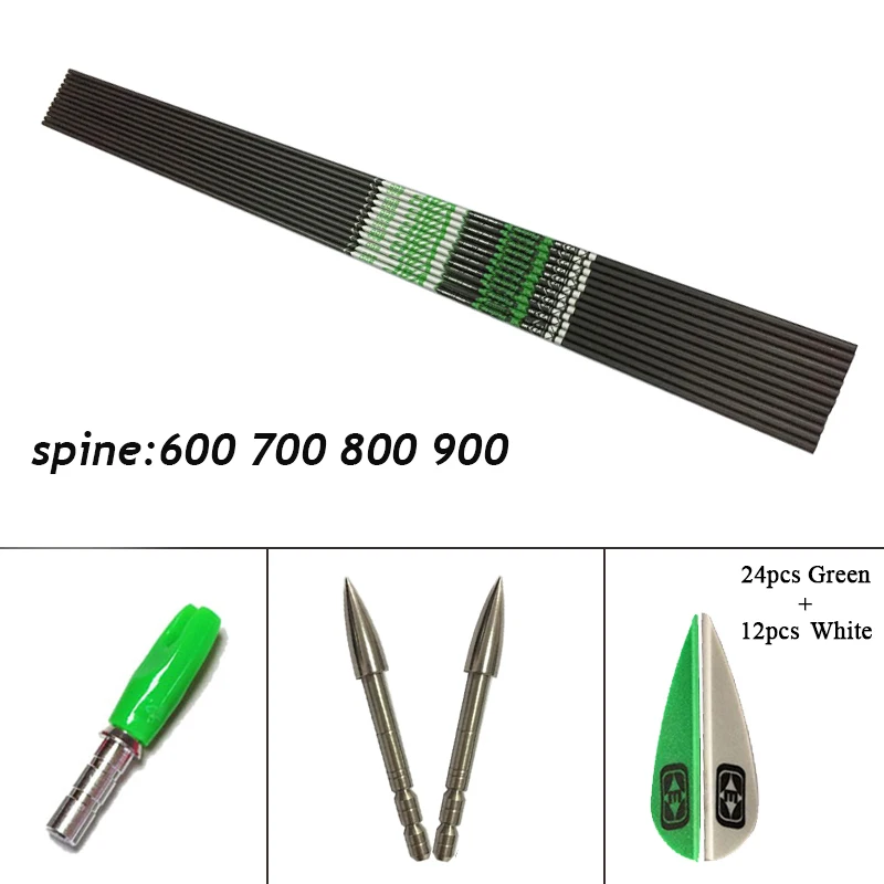 Setas de Carbono + - -0.001 Archery Espinha Id4.2mm Eixo v1 v3 Palhetas Arco Recurvo Longbow Caça Tiro 12 Conjunto 350 - 900 3 High Quality Esporte e Lazer