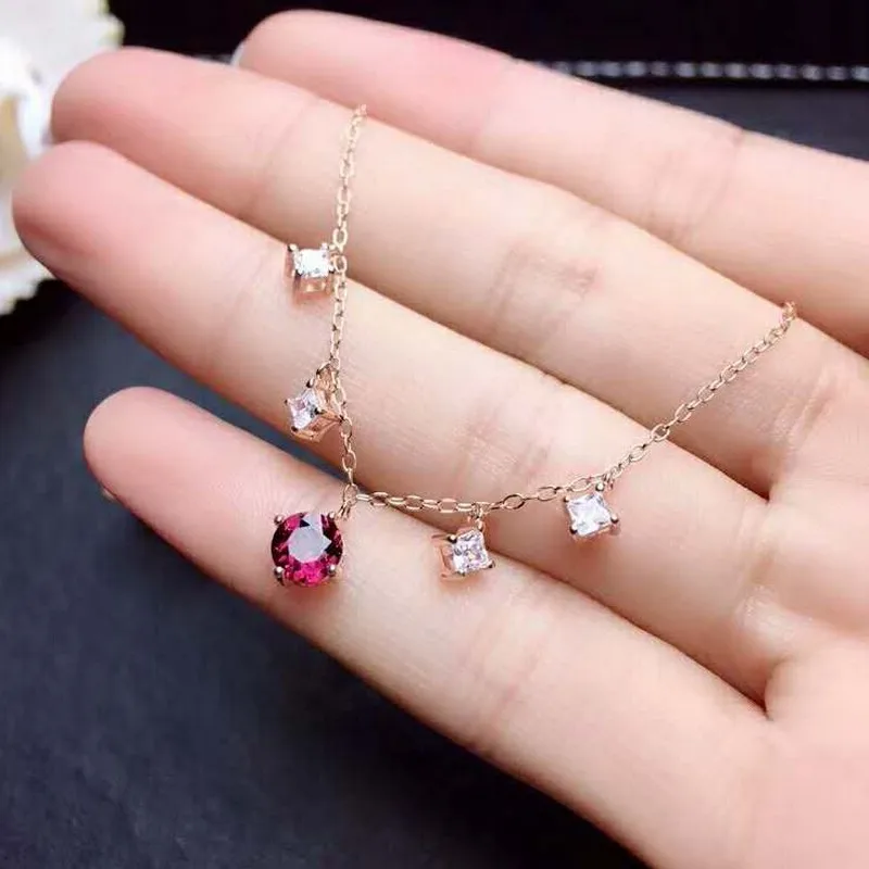 

Video! Fidelity natural 5mm garnet pendant Necklaces s925 sterling silver fashion fine jewelry for women natural purple gemstone