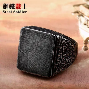 

Steel soldier simple vintage fashion stainless steel men ring square design double eagle Emblem signet jewelry Russian gift