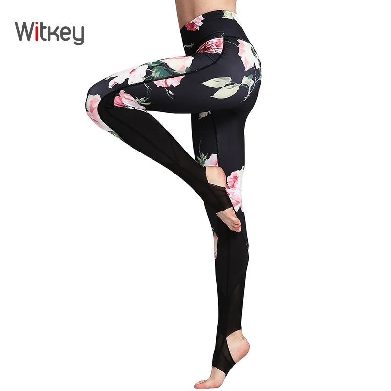 

Witkey Women Stirrup Yoga Pants with Print Sport Leggings High Waist Gym Yoga Leggings Seamless Breathable Women Running Pants