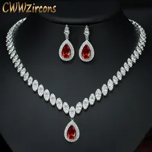 CWWZircons в нигерийском стиле Большие Подвески в форме капелек из Кубического циркония установка красного цвета с украшением в виде кристаллов Свадебные Ювелирные наборы подарки для подружек невесты T110