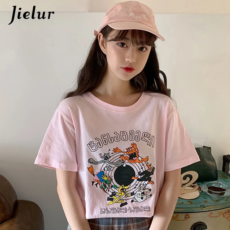 Jielur Ulzzang футболки женские смешной мультяшный принт шикарно простая футболка