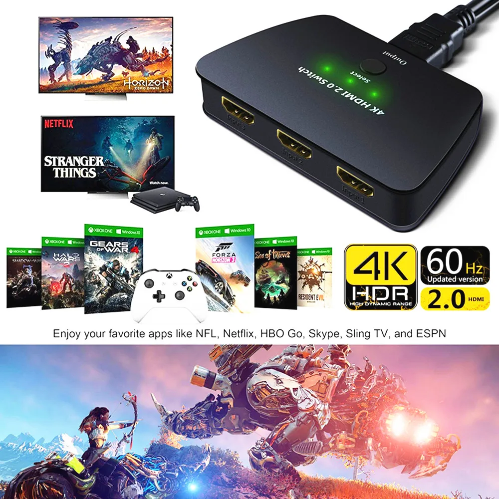  HDMI Switch 3x1 4K 60HZ 3 Port HDMI Switch 3D Support HDTV 1080P with Power Support HDCP 2.2 HDMI 2
