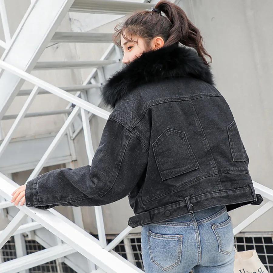 Short Coat Fur Collar Denim Jacket Streetwear Crop Jacket Women Bolero Punk Casacos Feminino Coats And Jackets Women  60j106