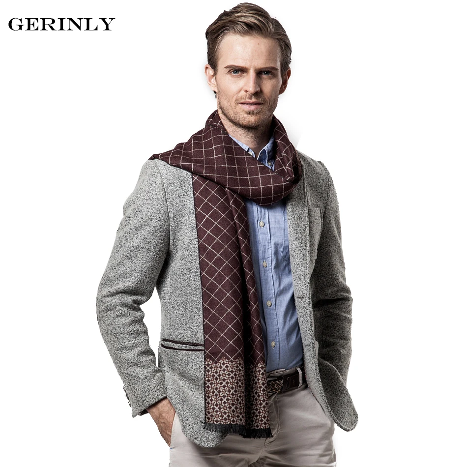 New Brand Winter Scarf Men's Plaid Cashmere Scarf Casual Business Men